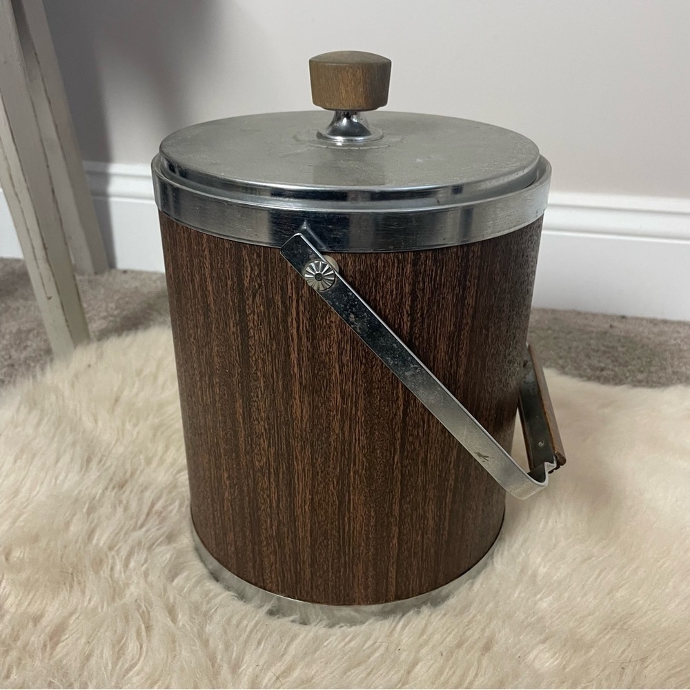 Kromex Vintage Mid Century Modern Faux Wood Ice Bucket